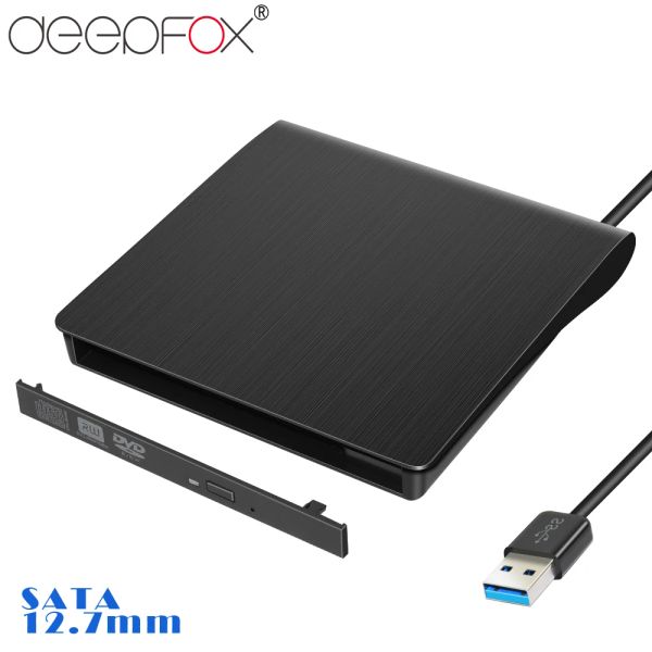 Casos DeepFox 12,7mm USB 3.0 DVD DVD Drives externos de unidades ópticas SATA To USB Case externa para notebook para laptop sem unidade