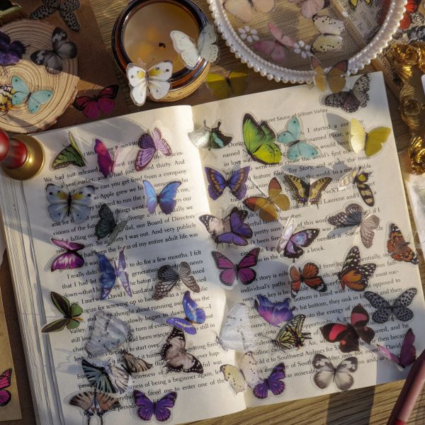 40pcs/set 3D Butterfly Pet Transparent Aufkleber Multi Art -Aufkleber für DIY -Album Buch Epoxy Resin Craft Making Fülldekoration