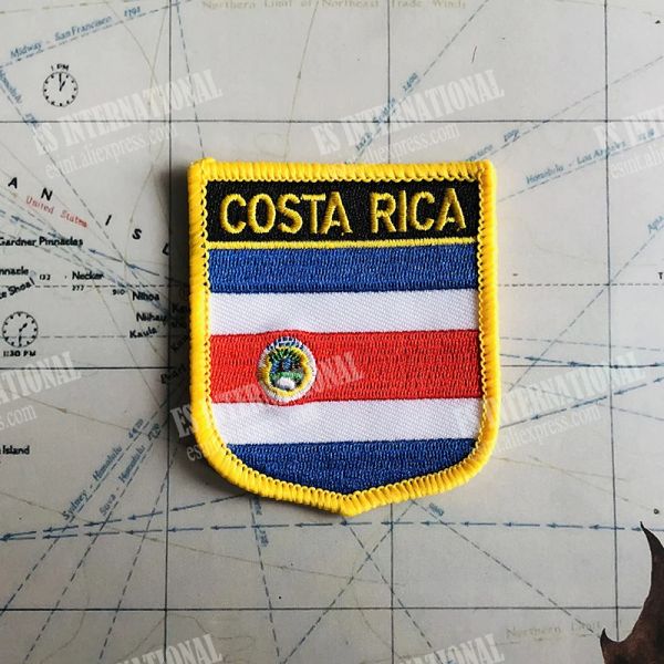 Costa Rica Nacional Bandeira Bordado Patches Badge Shield e Square Shape Pin um conjunto na decoração da mochila de braçadeira de pano