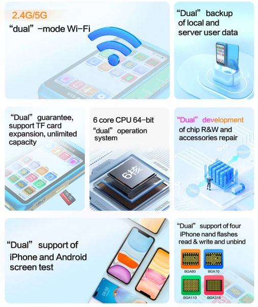 JC V1S Pro eeprom IC Chip lesen Sie Schreibmodul für iPhone von 18 bis 15 Uhr Logik Basisband Eeprom IC Lesen und Schreiben Sie Reparaturtool NO DIMANTLING