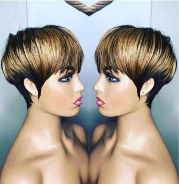 Bob ombre ombre loira brasileira Remy Human Hair Wigs para mulheres negras Nenhum perucas frontal de renda com Bangs4741872