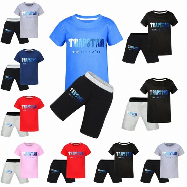 Roupas para crianças bebês trapstar sets meninos textos de trilhas para meninos garotas roupas de roupa juvenil jovens criança curta manga tshirts shorts tops calças letra tees impressos y9zd#