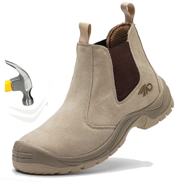 Botas de segurança botas para homens trabalham sapatos de construção com deslizamento de dedo de aço sem soldagem de soldador de cadarços