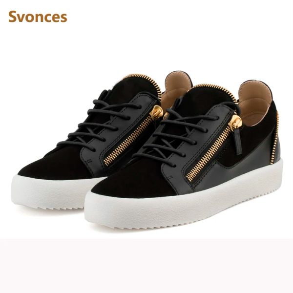 Unisex Black Casual Sneakers Man Metal Reißverschluss Designerin weiße flache Plattform bequeme Schuhe mit niedrigem Haken weiblichen Schuh Euro Größe 45