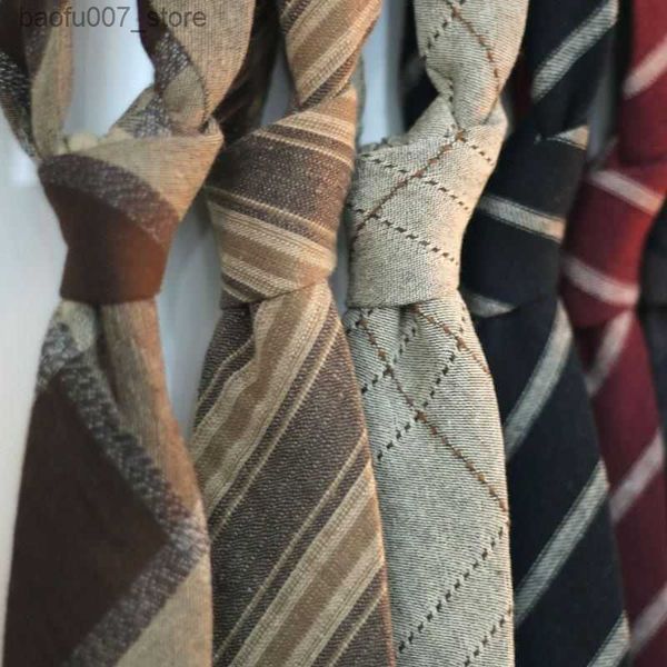 Ties cravatte da caffè in lino colorato di cotone giallo rosso scuro nero opaco casual britannico 7cm nicchia tieq