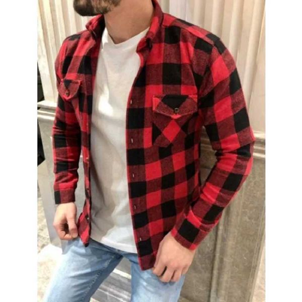 Camisas casuais masculinas 2023 Primavera quente e resfriamento de algodão do outono Chaoyang Grid Mens camisa todos combinam com a camisa de manga longa e longa, todas as roupas de combinação de roupas