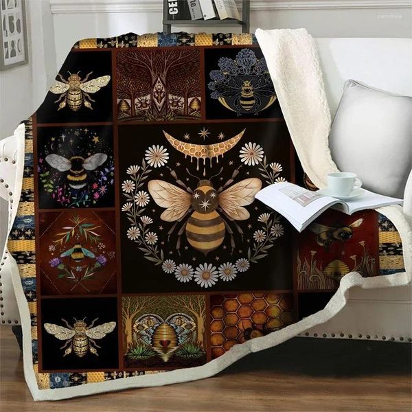 Cobertores desenho animado abelhas realistas 3d macio de flanela manta de pelúcia para cama sofá sofá Campa Decoração de casa Decoração de colcha Tampa de soneca