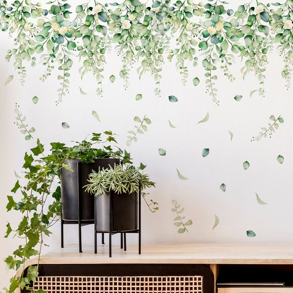 Piante verdi decalcomanie murali di fiori per soggiorno decorazioni per camera da letto sfondo sfondo da parati ragazze adesivi da parete per la parete del guardaroba murales