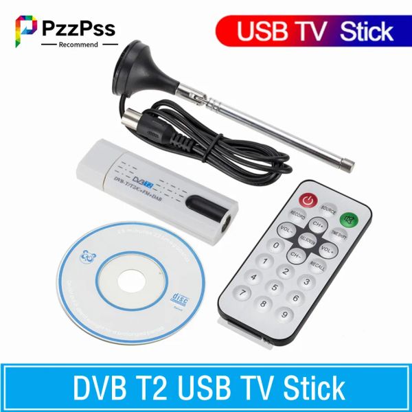Stick PZPSS Digital Satellite DVB T2 USB TV Stick Tuner con antenna Remoto HD USB TV TV DVBT2/DVBT/DVBC/FM/DAB Stick TV USB