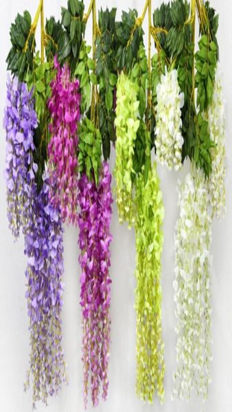 Moda Romântica Flores Artificiais Simulação Wisteria Vine Longshort Planta de seda plástica para festa de casamento em casa decoração de jardim8649428