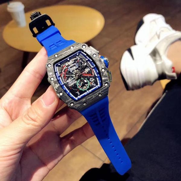 Luxury Watch Neueste Modell 1103RG Carbonfasergehäuse Blau Gummi -Gurt Sapphire Spiegel Automatische mechanische Bewegung 40 mm MEN0391431566