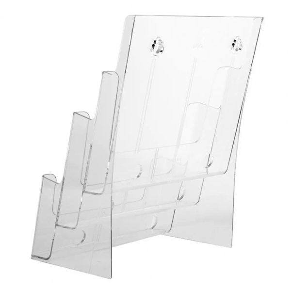 Titular de materiais de marketing acrílico de 3 camadas A4 portador de parede Organizador de bancada de parede para folhetos Revistas de folhetos de folhetos