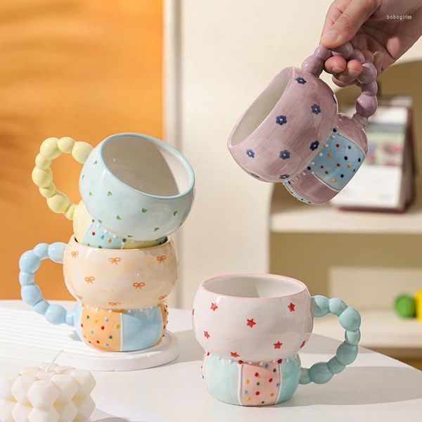 Tazze da 420 ml tazze da caffè in ceramica retrò francese creativa grattugiata fiore mougne bevande tazze da tè lettine tazze d'acqua set coppia regali