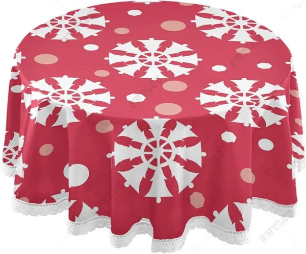 Tischtuch Weihnachten weiße Schneeflocken schneebedeckte rote runde Tischdecke 60 Zoll Cover für Buffet Party Abendessen Picknick Küche Tischplatte