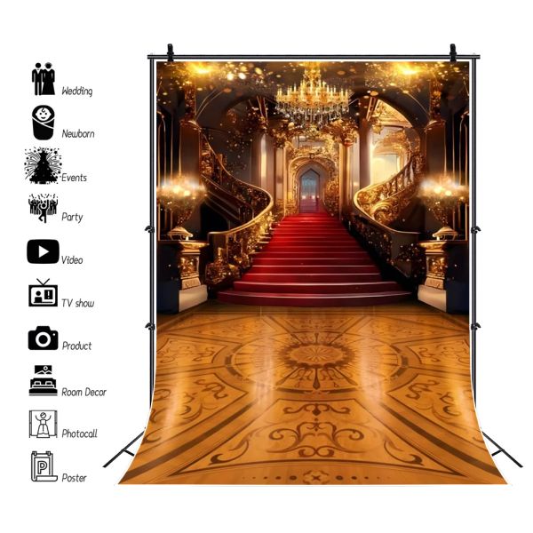 Cenário luxuoso do palácio para fotografia Chandelier Arch Door Wedding Birthday Background Photo Booth Shoot adereços