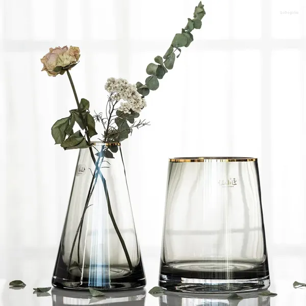 Вазы элегантный золотая линия стеклянная ваза в Европе домашняя деко -таблица высококачественная гостиная обеденный стол цветок
