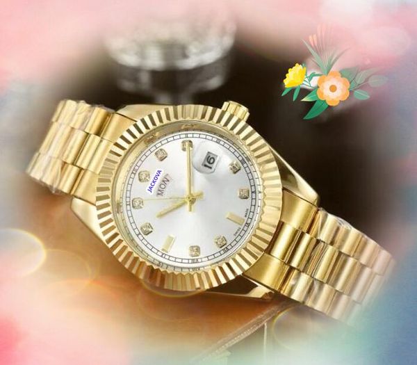 Berühmte Unisex Day Datum Uhrzeit Week Uhr Modekristall Diamanten Dot Bezel Männer Watchs Frauen alle Kriminalität Damen Quarzkette Armband Uhr Orologio di lusso Geschenke