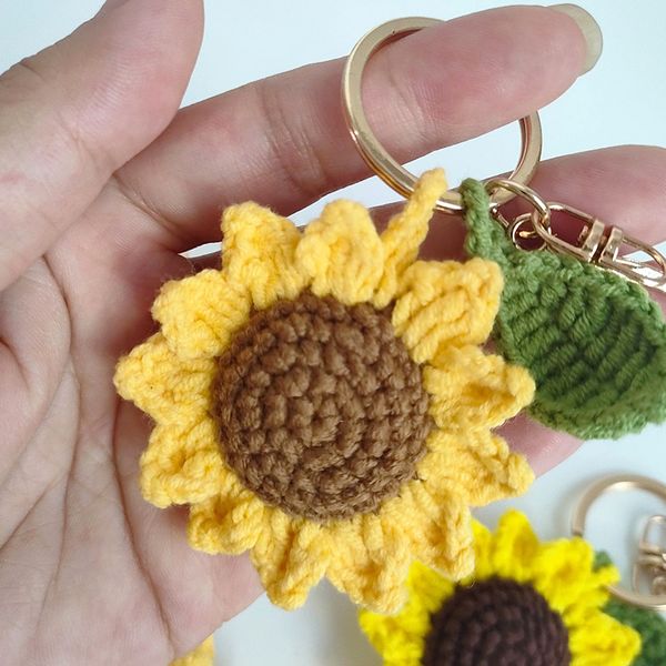 Requintado Keychain de Flor de Crochê de Girassol Chave Creative Chave Chave de Tecla Chave de Torcedor Chave de Chave de Chave