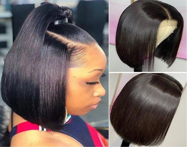 Perucas de bob curto reto reto frontal de cabelo humano perucas para mulheres negras Full Natural Natural Wig Remy Pré -explodido HD Frontal Hair3782305