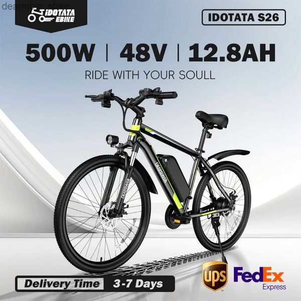 Велосипедные велосипеды Idotata Ectric Bicyc 48V 12,8AH Лития аккумулятор 500 Вт Мотор для взрослых горы Ectric Ectric 21 Speed Bicycle 26 дюйм Ebike L48