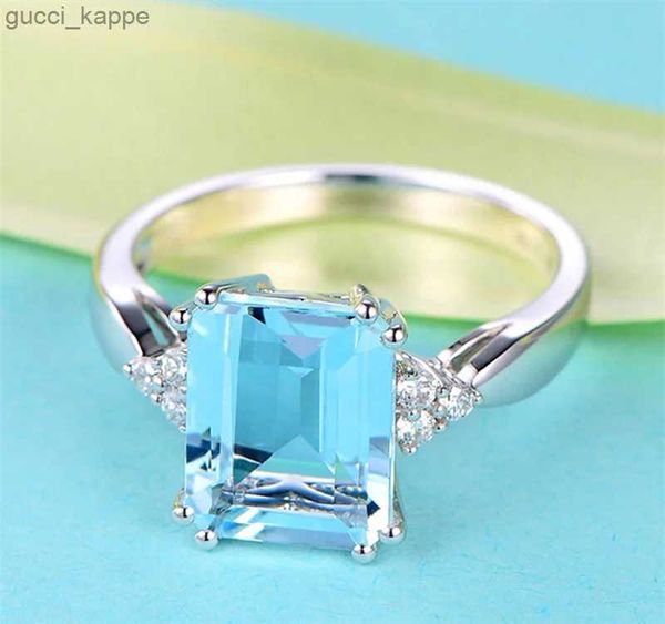 2pcs anéis de casamento 925 Sterling Silver Fashion Aquamarine Gemstone Ring for Women Wedding Party Jewelry Gifts Wholesale