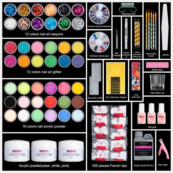 Kit set completo set acrilico in polvere kit per unghie manicure cristallino Polimero Polimero Polimero Acrilico Decorazione per unghie per unghie polacco acrilico decorazione fai da te