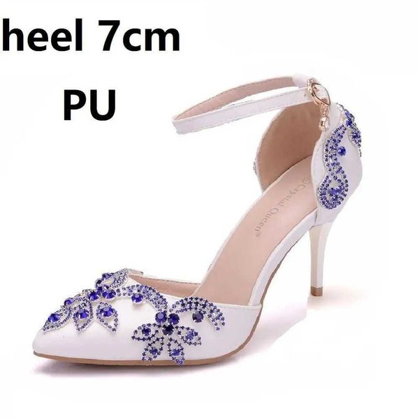 Kleiderschuhe Kristall Königin Frau Luxus Diamant Weiße High Heels Pumpen Hochzeit Braut Elegant Knöchelgurt Party Sandalen H240409 kqzs