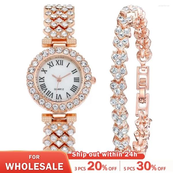 Pulseira Women Women Steel Bracelet Watch Quartz Luxury Fashion com diamantes