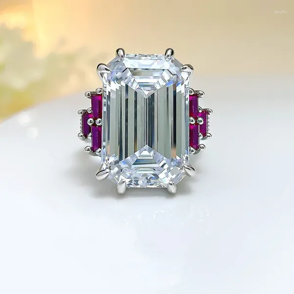 Clusterringe Emerald Cut Big Rock Candy Diamond Ring 19 hohe Kohlenstoff schwere Industrie 925 Sterling Silber Set mit Europäer und