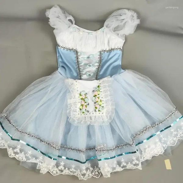 Abbigliamento da palcoscenico lungo la gonna tutu del balletto romantico blu per ragazze bambini donne morbido abito di tulle per le prestazioni costumi giselle spagnolo