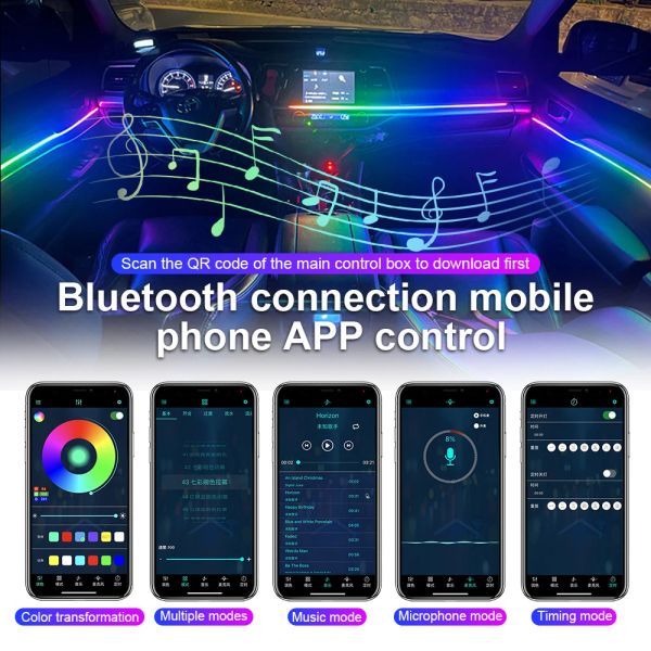 18 in 1 Streamer Symphony Car Lighting Ambient Interior Rainbow Dashbow Porta Light Light Acrilic Strip 213/64 Kit RGB a colori 12V