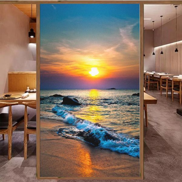 Films static Cling Privacy Film Film Callo Controllo Anti UV Blocco Finestra Adesivi della finestra Bellissima spiaggia Film Glass Glass