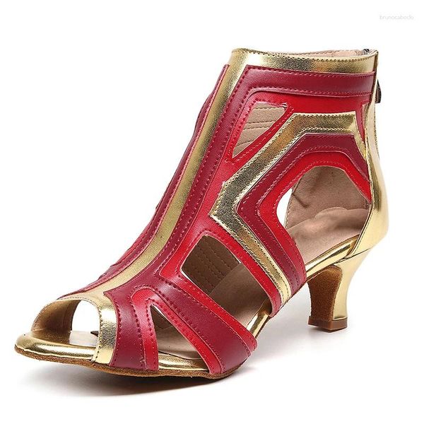 Tanzschuhe Frau Red Golden Girls High Heels Leder Wildleder Gummi Summer Sandalen Salsa Jazz Latin Dancing Sheos6-11cm