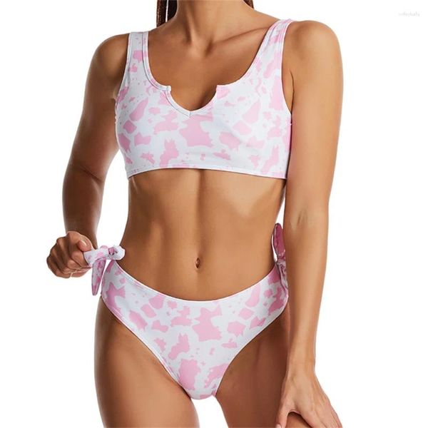 Frauen Badebekleidung Mode Print Tankini Bowknot Bikini Bikini Badeanzug Y2K Urlaub Swimwear