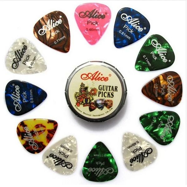 2024 20/20/24 PCs Buntes Celluloid -Pick -Plectrum in einem niedlichen runden Metallbox Akustik Elektrische Musikinstrumentgitarre Pick1.Für