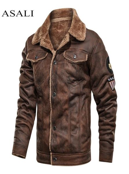 Мужчины старомодные замшевые кожаные куртки винтажная военная куртка зимнее пальто теплые повседневные кожа