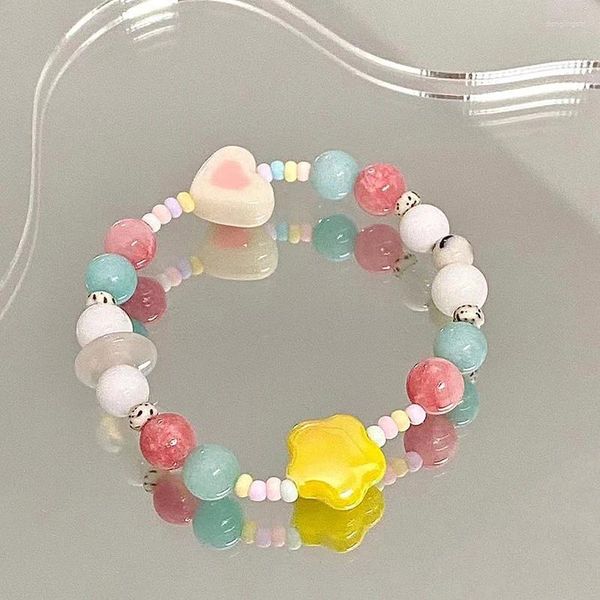 Charm Armbänder süßes farbenfrohes Perlenarmband mit Herz Star Charms süßes Geschenk für Mädchen Süßigkeiten Farbe perfekte Accessoires
