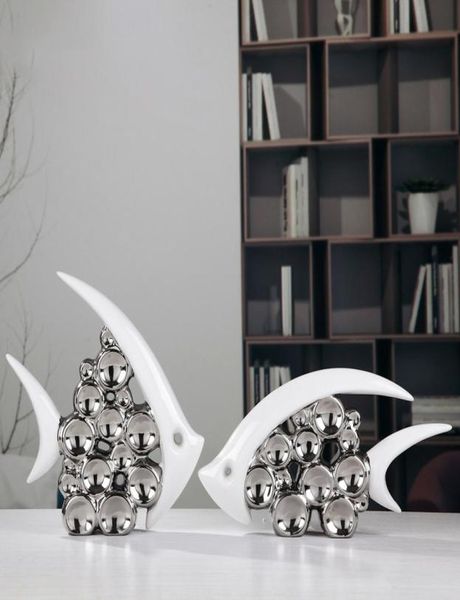 Silberplattiertes Bouble Paar Kuss Fisch Vase Moderne Neuheiten Europa Keramik Möbel Artikel Büro Home Wohnzimmer Ornament3030105