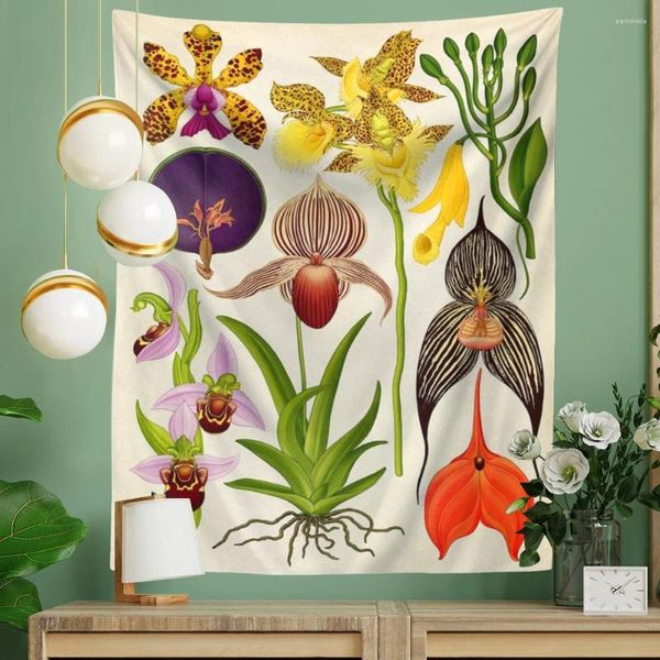 Arazzi Floral Botanical Illustration Wall Orchids Hanging Orchids Grafico dei fiori Boho Art Decor Hippie Aesthetic