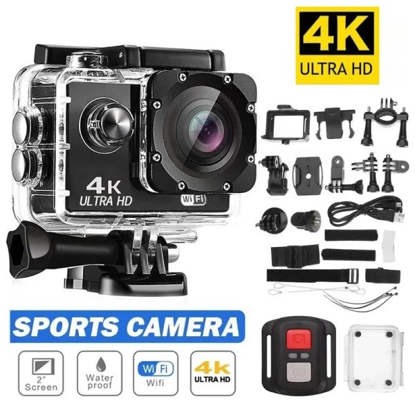 Kameralar Ultra HD 4K Aksiyon Kamerası 30fps/170D Sualtı Kask Su Geçirmez 2.0inch Ekran WiFi Uzaktan Kumanda Sporları Git Video Kamera Pro
