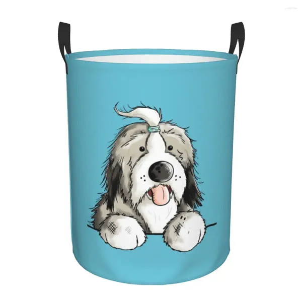 Bolsas de lavanderia Happy barbud collie cã cesto cesto dobrável grande capacidade roupas de armazenamento bin animal de estimação imperador de bebê