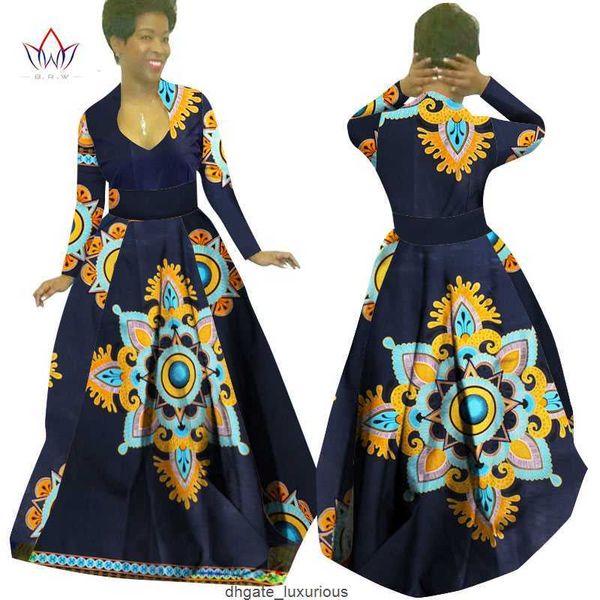 Maßgeschneiderte afrikanische Kleidung Bazin Rich Dashiki Africrint Long Kleid traditionelle Kleidung Batik Plus Größe Frauen Kleid Maxi Kleid Wy029
