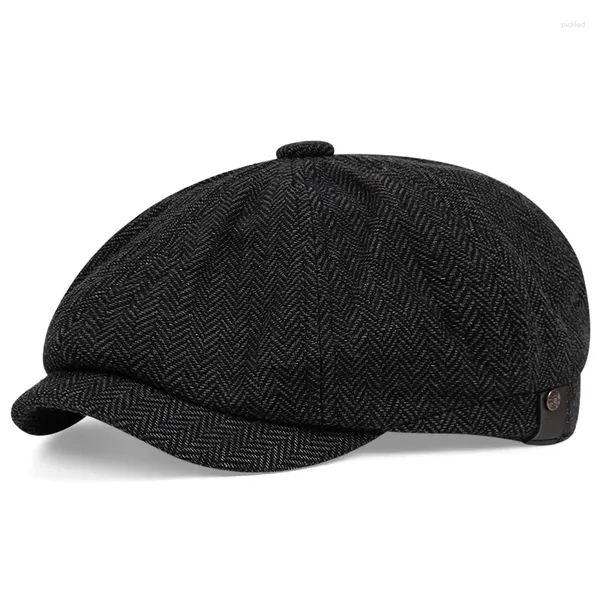 Berets 2024 Осень Sboy Caps Men Ocragonal Hats Retro Британские художники Herringbone Beret Flat gorual Gorras