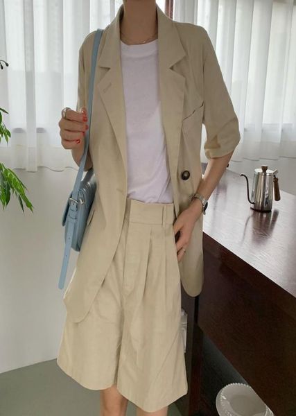 Hzirip Summer Women Pants Suit OL Cotton Linen Blazer Tops Casuais Shorts 2021 Office Lady Work Suits Sets TwoPiece Women039S5896330