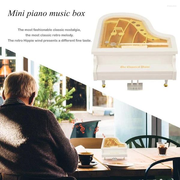 Estatuetas decorativas modelo de piano gravado Box Musical Caixa de Música Mecânica Mecânica Props Mini ornamentos domésticos para lembranças