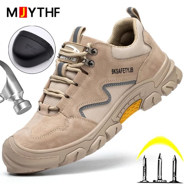 Сапоги mjithf new Beige Safety Shoes Men Antismash Antipurcture неразрушимая обувь Work Boots Brend Protect Sport Shoes 2023