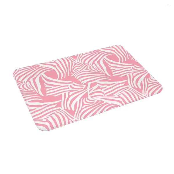 Tapetes textura rosa com zebra não deslizante de espuma de memória absorvente tapete de banho para decoração/cozinha/entrada/sala interna/externa/sala de estar