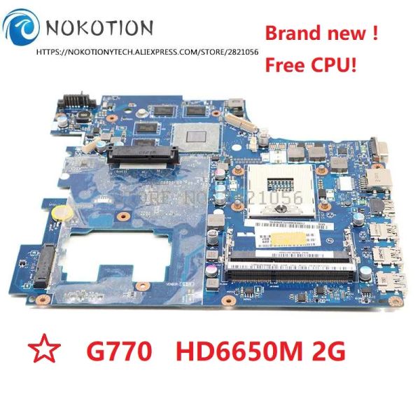 Placa -mãe Nokotion Nova placa -mãe para Lenovo Ideapad G770 Y770 PIWG4 LA6758P REV: 1.0 Placa principal HD 6650M 2G CPU grátis