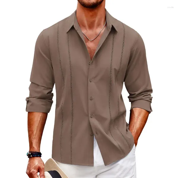 Camicie casual da uomo semplice camicia a maniche lunghe in pizzo