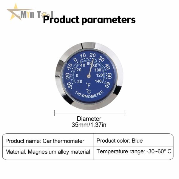 Mini-Thermometer Hygrometer ohne Batterie analog 58 mm Auto-Temperaturmesser mit doppelseitiger Aufkleber Mini-Thermometer für Autowerkzeug